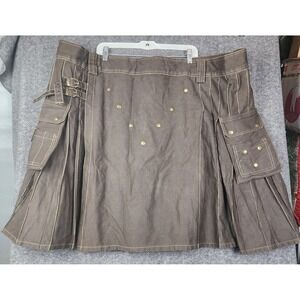 DSS Kilts Utility Kilt Mens 56 Brown Pleated Cargo Buckle Contrast Stitching